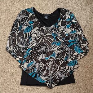 Elegant Black and Blue Leaf Pattern Blouse
